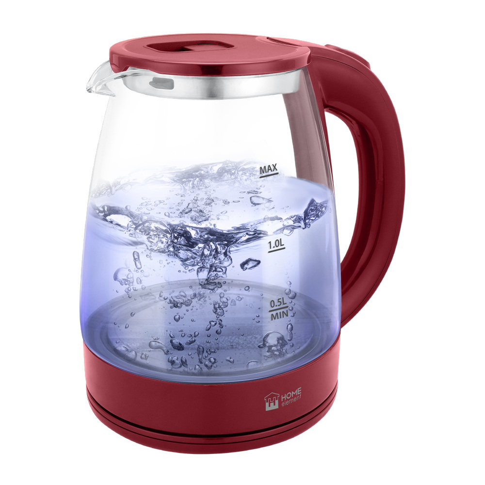 Чайник  HOME ELEMENT HE-KT185 стекло бордовый гранат (2л, 1,8кВт, LED подсветка) (6/уп)