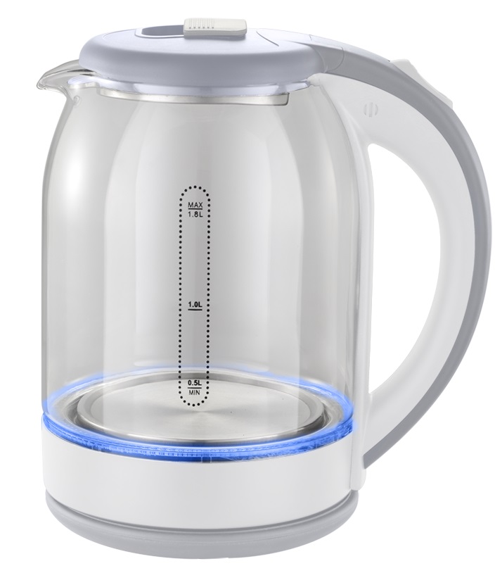 Чайник MAXTRONIC MAX-407 стекл, бел-серый (1,8 кВт, 1,8 л) (12/уп)