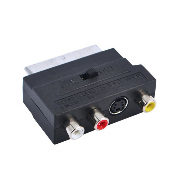 Видео переходник AVW42 (SCART-3RCA+S-VHS, с переключателем) 10/уп