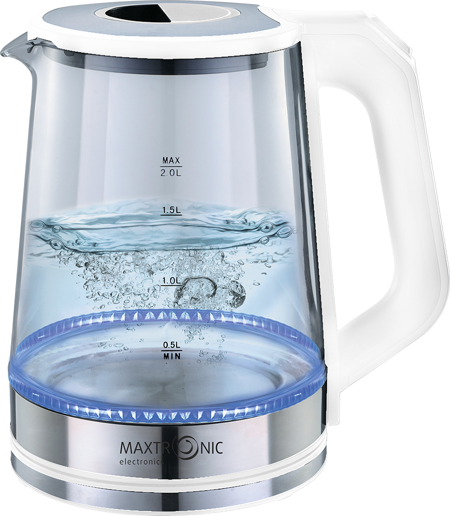 Чайник MAXTRONIC MAX-1782 стекл, белый, нерж (1,8 кВт, 2 л) (12/уп)