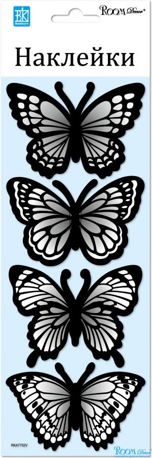 Наклейка   RKA 7702 (бабочки черные, голограмма, мини),  10х25 см, ПВХ, влагостойкие, 3D