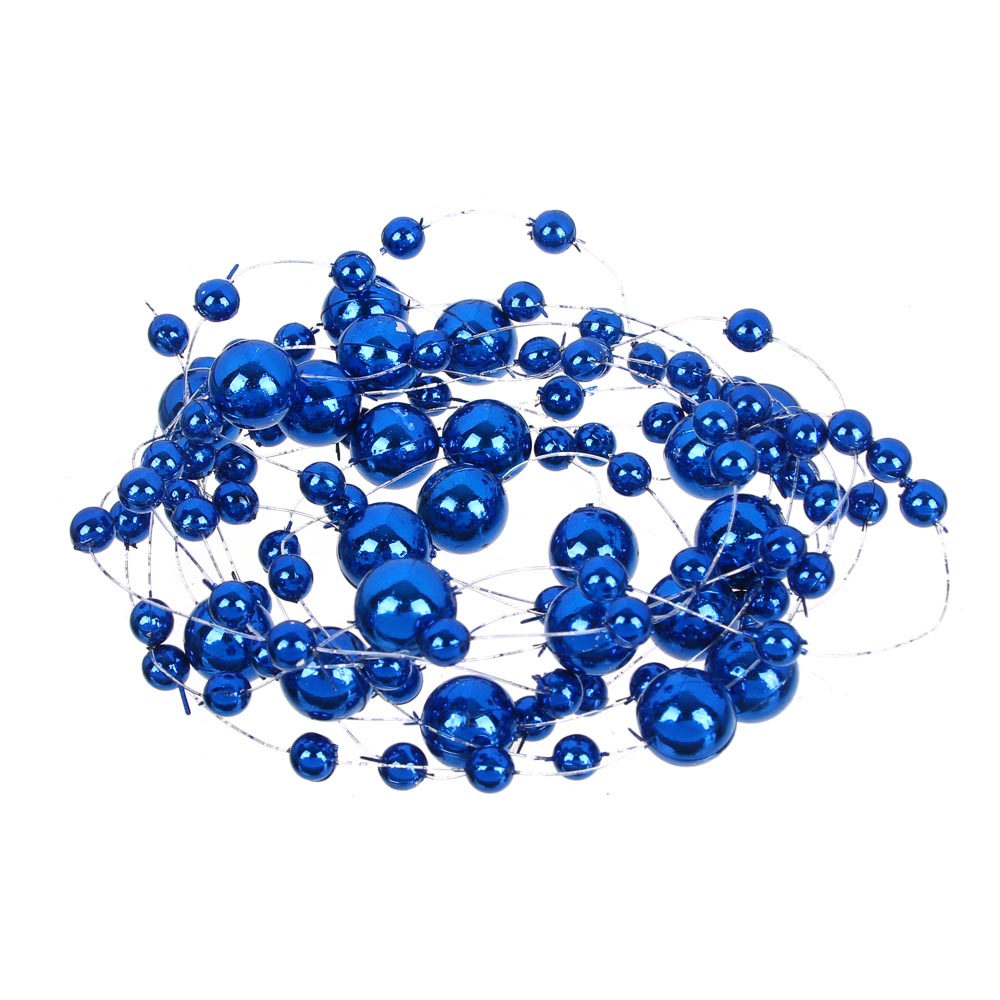 Бусы декоративные, шары разных диаметров, 200см, пластик, цвет синий (А06)