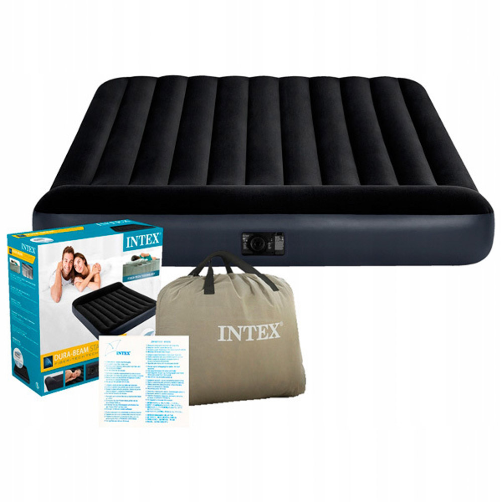 Кровать флок INTEX DOWNY BED, (fiber-tech) встроенный ножной насос, 137x191x25см, ПВХ, 64762