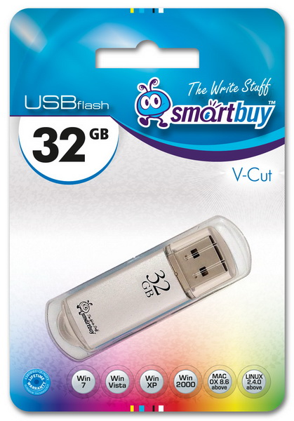 USB2.0 FlashDrives32 Gb Smart Buy  V-Cut  Black (SB32GBVC-K)