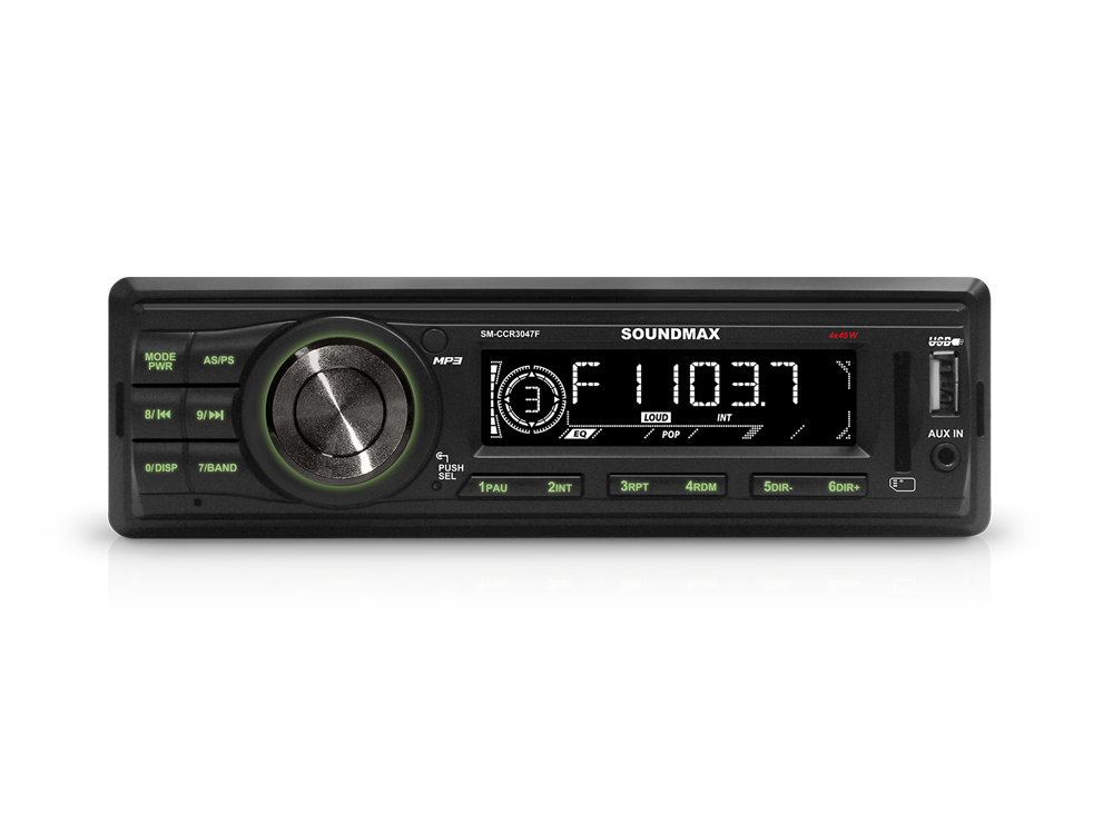 Авто магнитола  Soundmax SM-CCR3047F черный\G (USB/SD/MMC/MP3 4*45Вт 18FM зелёная подсветка)