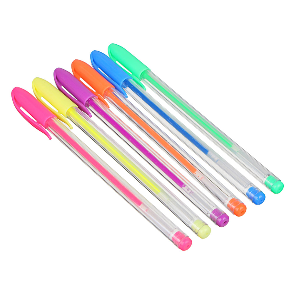 Ручка гелевая набор 6 цветов флуоресцентных, 0,7мм, в ПВХ пенале с подвесом 12шт/уп