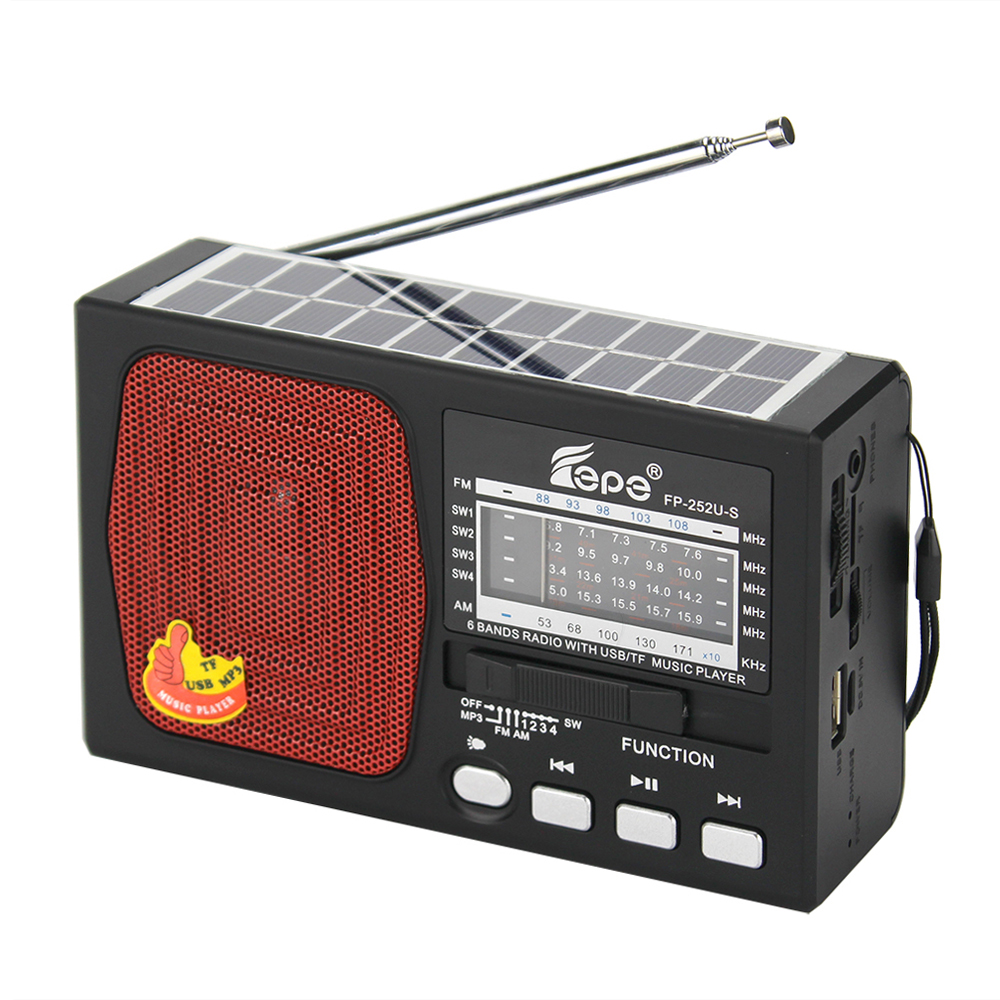 радиопр Fepe FP-252BT-S аккумуляторный (USB, TF, Bluetooth, солнч. панель)