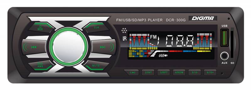 Авто магнитола  Digma DCR-300G (USB/SD/MMC/AUX MP3 4*50Вт  цв диспл 18FM зел подсв)