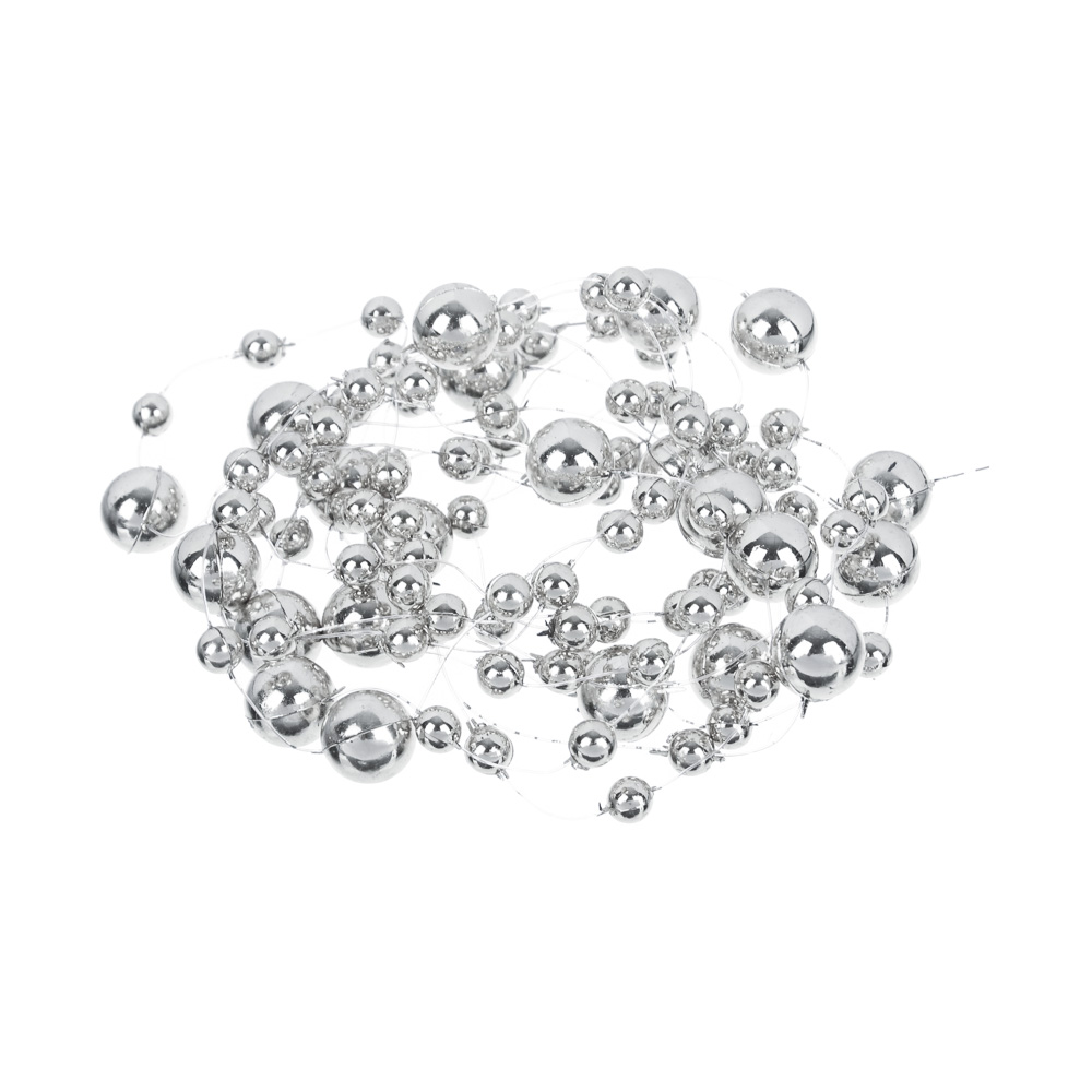 Бусы декоративные, шары разных диаметров, 200см, пластик, цвет серебро (VS)