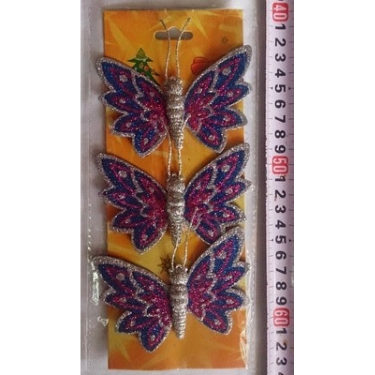 Елочная игрушка Бабочка (в упаковке 3шт), пласт (038069)
