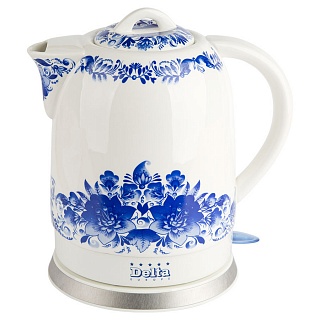 Чайник DELTA DL-1233B корпус из фарфор. "Синие цветы" 1500 Вт, 1,7л, свет. индикатор работы (6/уп)