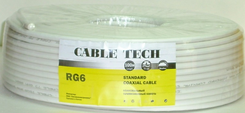 Кабель ант.RG-6/U   Cabletech 100м белый (жила 1.02 омеднённая сталь, опл 0,12х32 алюм)23407 6/уп