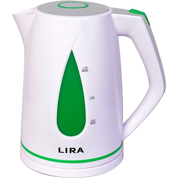 Чайник LIRA LR 0104 бело-зеленый (диск, пластиковый корпус, объем 1.7л, 2200Вт) уп.12шт