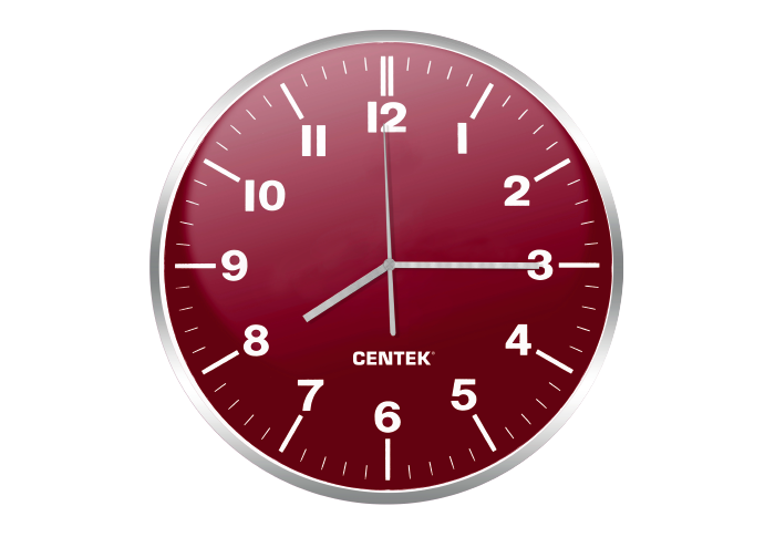 Часы настенные кварцевые Centek СТ-7100 Red пурпур + хром (30 см диам., круг, ПЛАВНЫЙ ХОД)