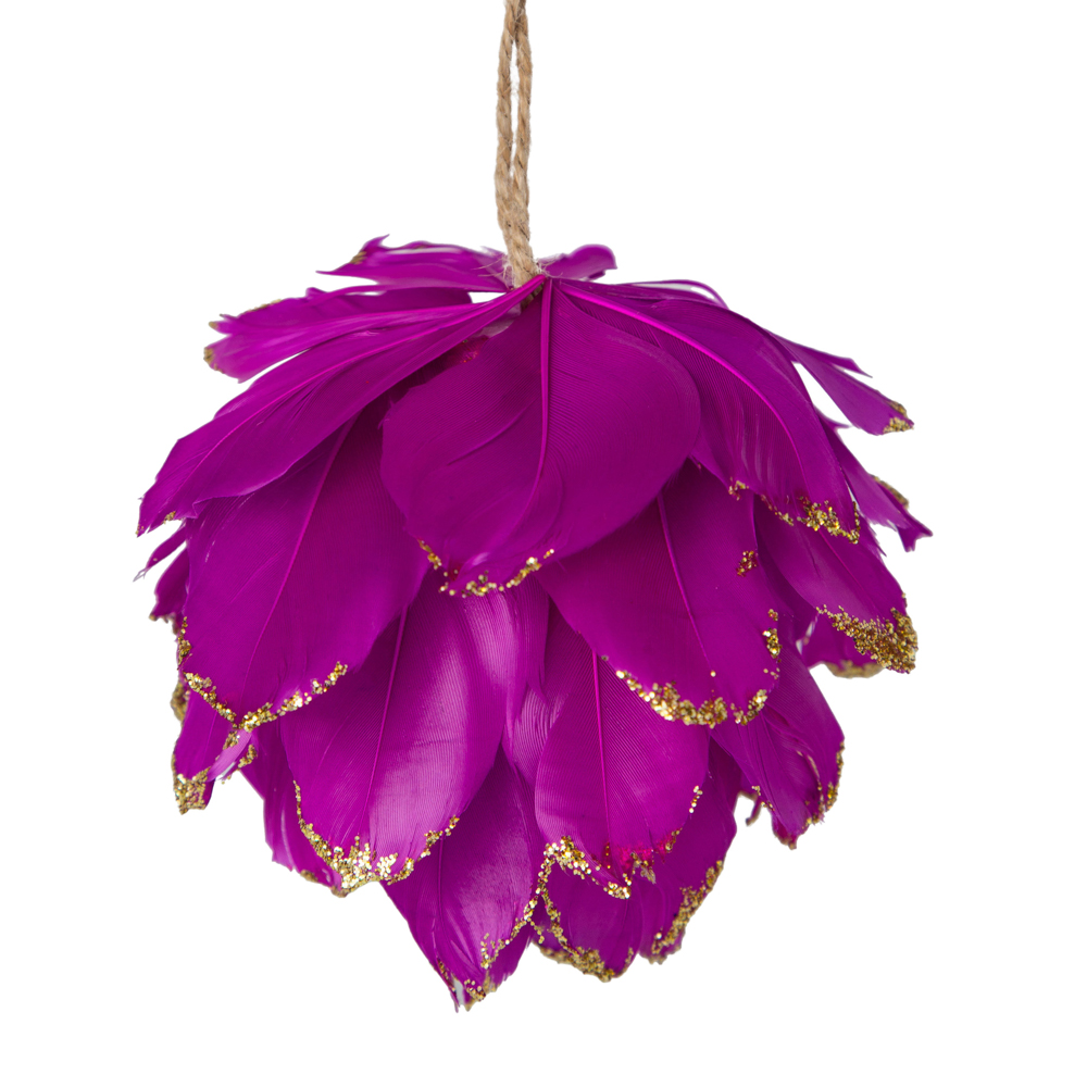 Подвеска в виде цветка из перьев, 12 см, цвет фуксия с золотом