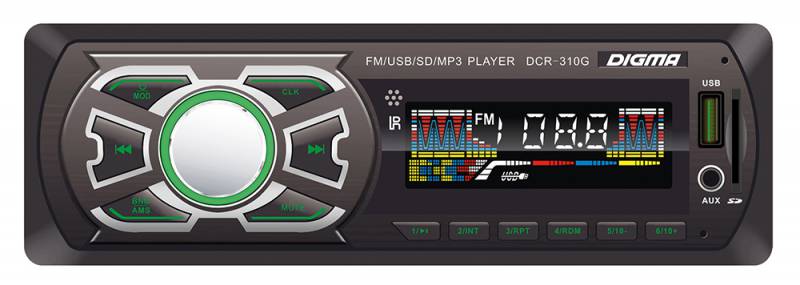 Авто магнитола  Digma DCR-310G (USB/SD/MMC/AUX MP3 4*50Вт  цв диспл 18FM зел подсв)