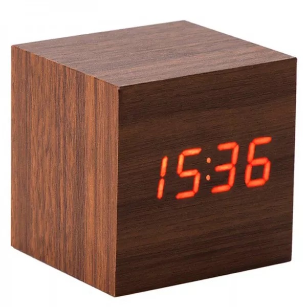 часы настольные VST-869-1 тёмно коричн корпус (красн цифры) (без блока, питание от USB)