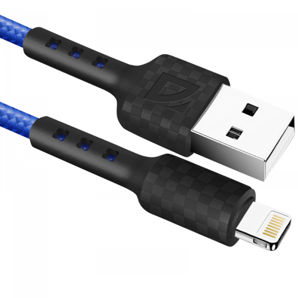 Кабель USB - Lightning F181, blue 1м, 2,4А,нейлон пакет Defender