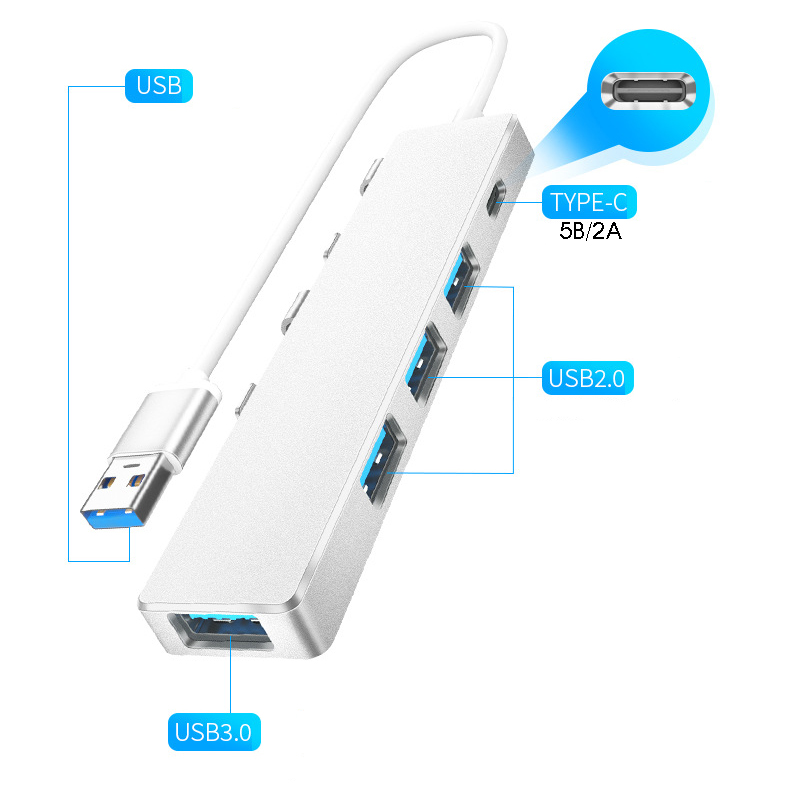 Концентратор USB (HUB) Орбита OT-PCR21 USB, 5 гнезд (3*USB 2.0, 1*USB 3.0, 1*Type-C)
