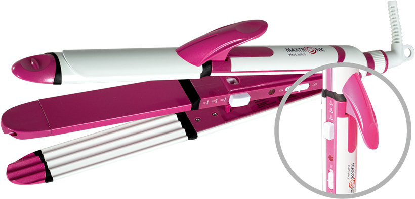 Щипцы для волос MAXTRONIC MAX-SC2973 розовый (45Вт, выпрямление+гофре+локоны) 24/уп