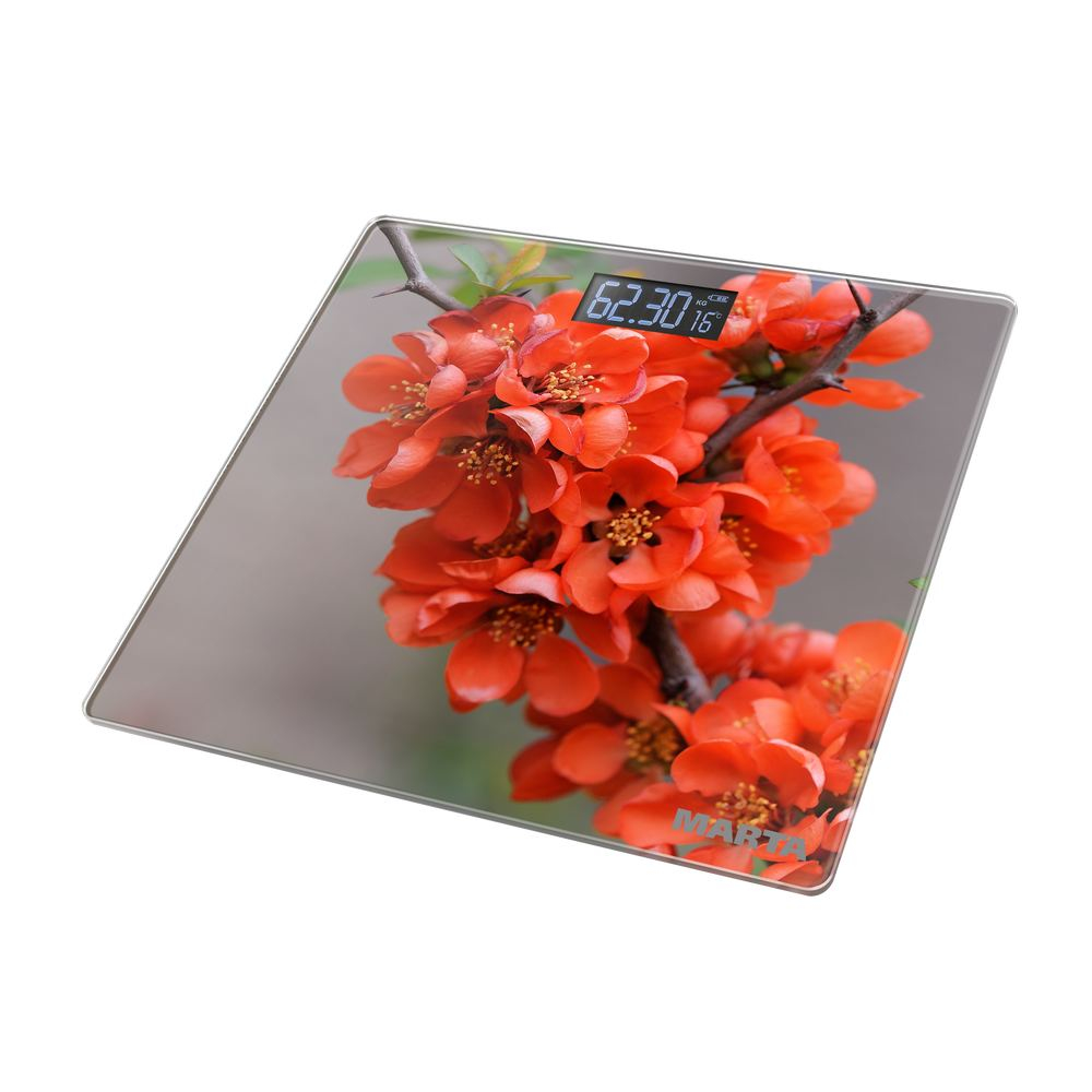 Весы напольные MARTA MT-1678 весенние цветы (электронные, LCD-диспл, темп окр, 180 кг/100г) 10/уп