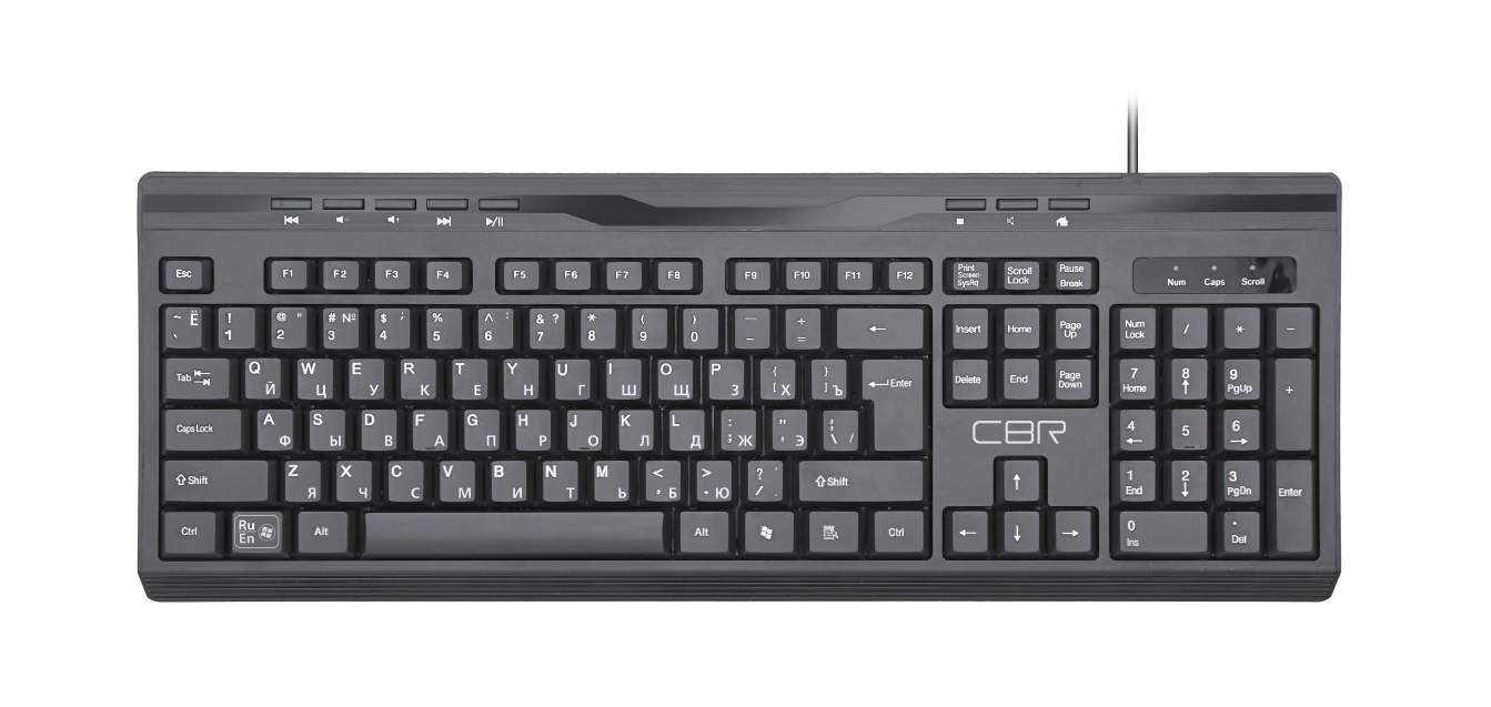 Клавиатура CBR KB 335HM, проводная полноразмерн, USB, 104 клавиши + 8 мультимедиа клав, USB-хаб