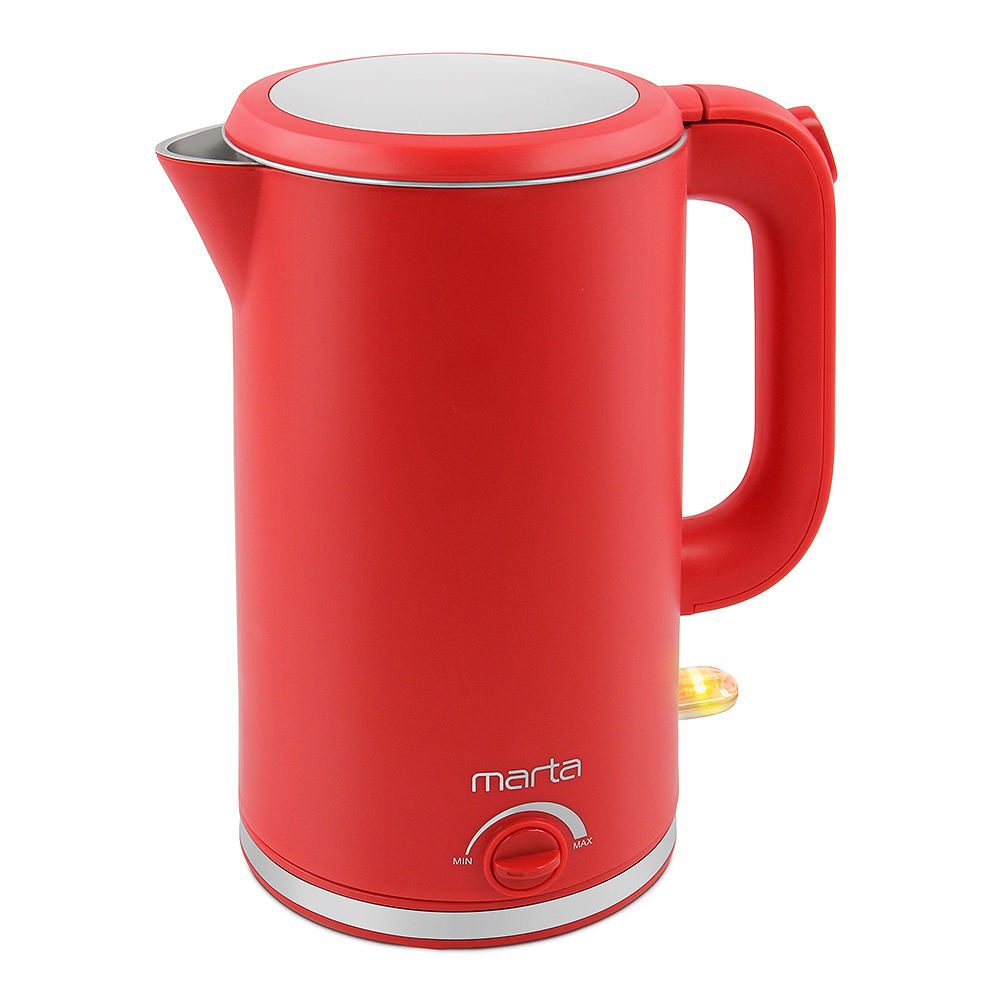Чайник  MARTA MT-4557 красный коралл (1,7л, терморег, двойн стенки, диск 2,2кВт) 8/уп