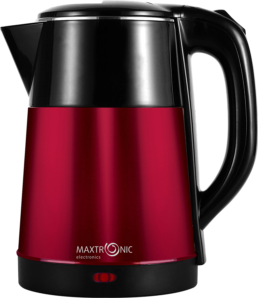 Чайник MAXTRONIC MAX-605 бордо+чёрн (2,2л, двойн стенки, колба нерж, диск 1,8кВт) 16/уп
