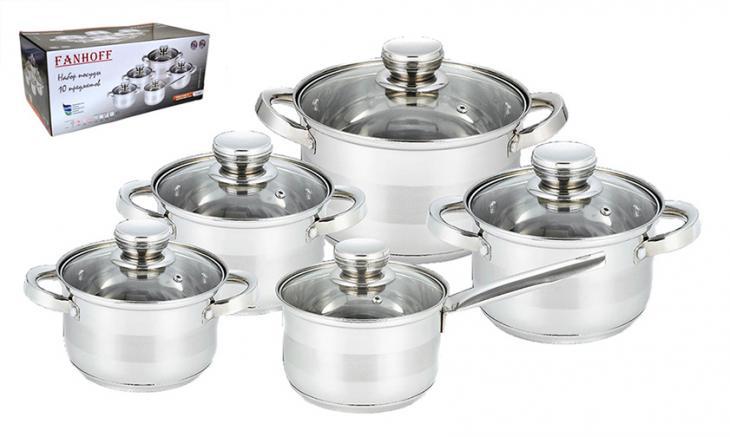 Fanhoff набор посуды (10) кастрюля 6,5л+3,9л+2,9л+ковш 2,1л 192-47170