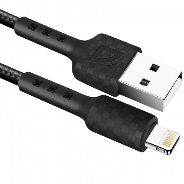 Кабель USB - Lightning F181, black 1м, 2,4А,нейлон пакет Defender