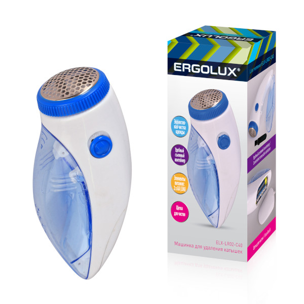 Триммер для ткани ERGOLUX ELX-LR02-C40 бело-голубой (для удаления катышков, 2*R6)