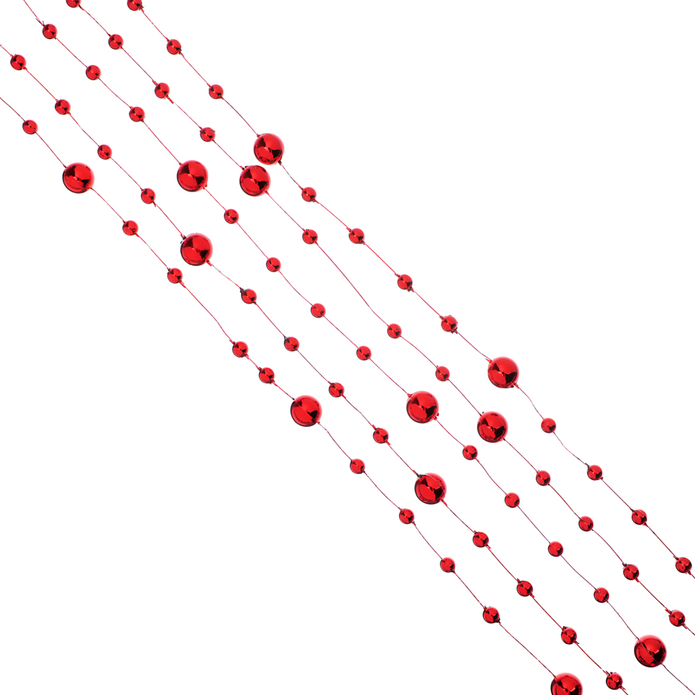 Бусы декоративные, шары разных диаметров, 200см, пластик, цвет красный (А03)