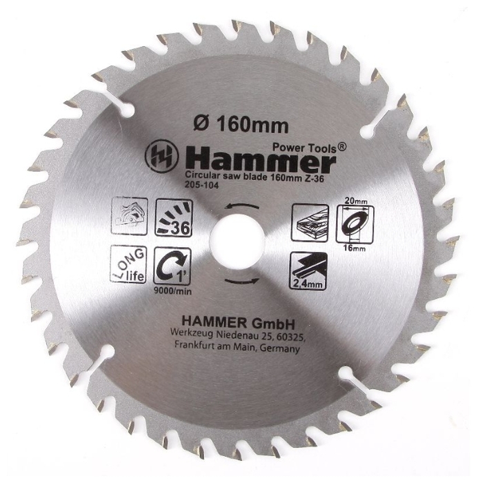 Диск пильный Hammer Flex 205-104 CSB WD 160мм*36*20/16мм  по дереву