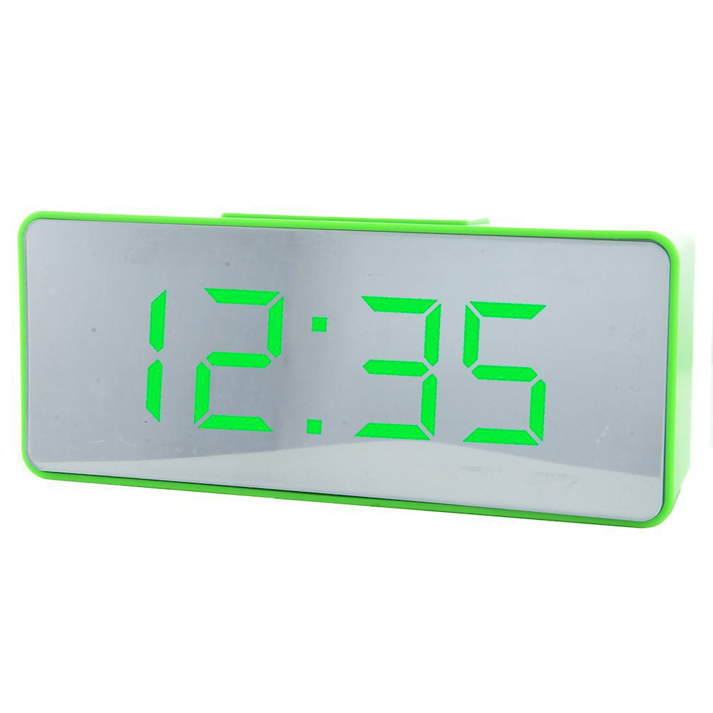 часы настольные VST-886Y-4 (зелёные) зеркальные+дата+температура  (без блока, питание от USB)
