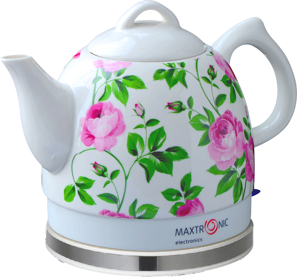 Чайник MAXTRONIC MAX-YD-181 керам Розовая роза c листьями (1,5 кВт, 1,2 л) (8/уп)