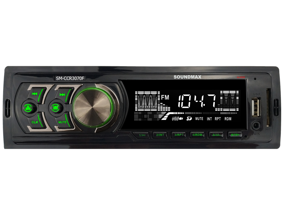 Авто магнитола  Soundmax SM-CCR3070F черный\G  (USB/SD, WMA/MP3 4*40Вт 18FM зелен подсветка)