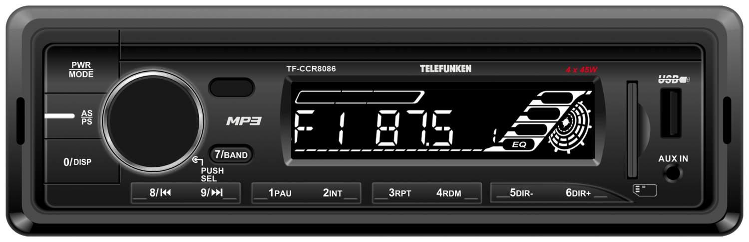 Авто магнитола  Telefunken TF-CCR8086 (черный) белая подсв, 18FM, USB, SD)