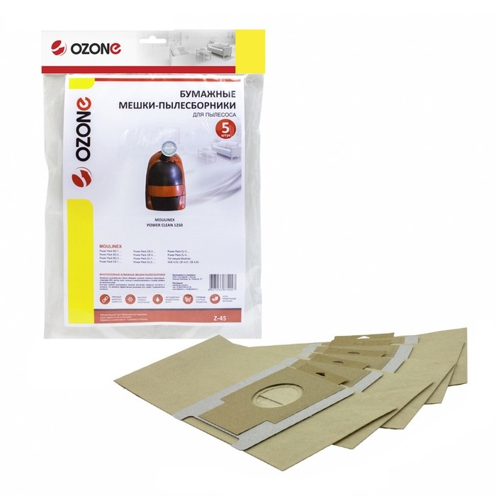 OZONE Paper Z-45 бумажные пылесборники 5 шт. (Moulinex, тип оригинала ACE 4.03, СЕ4.01, СЕ4,03)