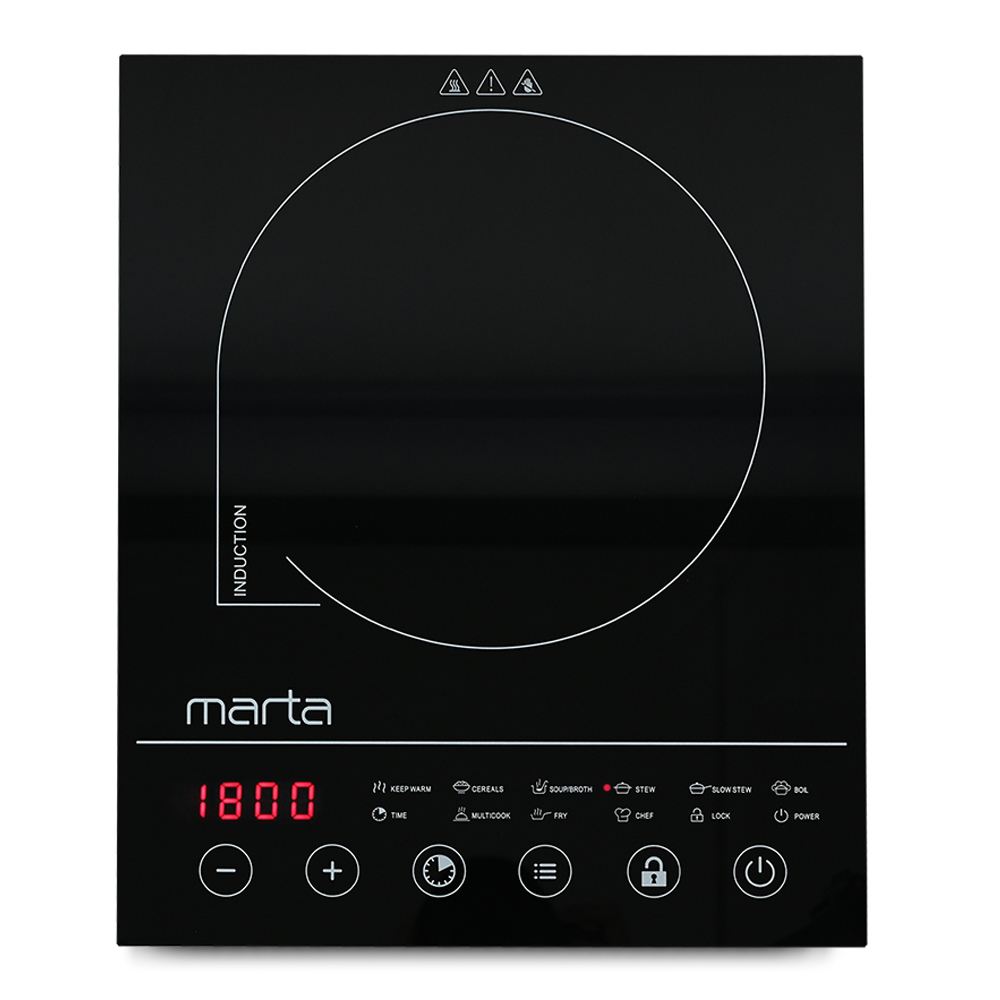 Плитка индукционная электрическая MARTA MT-4216 чёр жемч (1конф, LED, cенс, таймер, 12-26см 2кВт)
