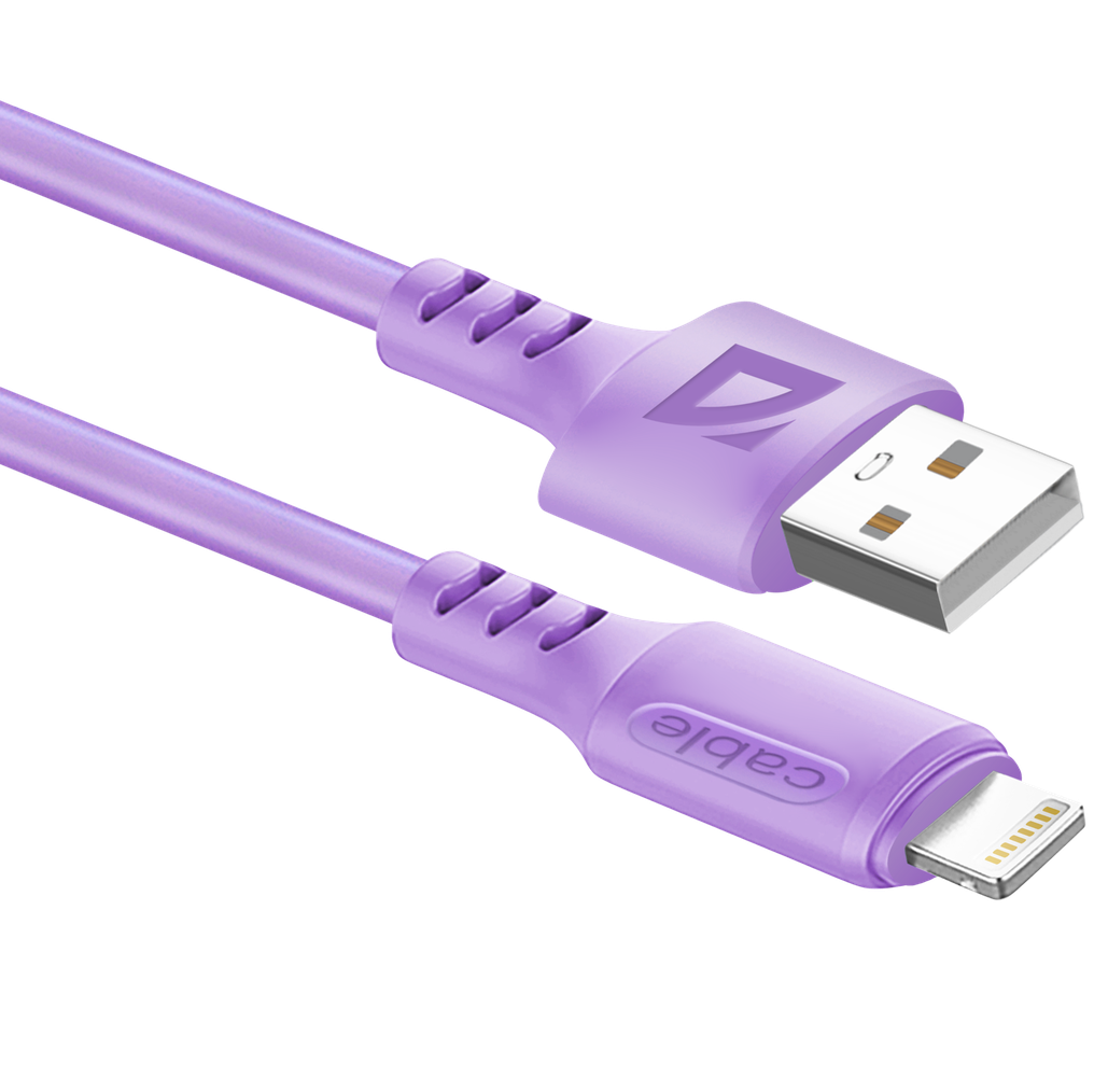 Кабель USB - Lightning  F207,vioiet 1м, 2,4А,силикон пакет Defender