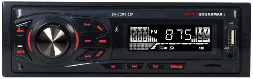 Авто магнитола  Soundmax SM-CCR3121F черный\R (USB/SD, MP3 4*40Вт 18FM красн подсветка)