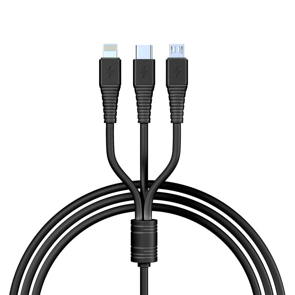 Кабель USB - 3в1 - BY Классика iP/Micro USB/Type-C, 1м, 3A, черный