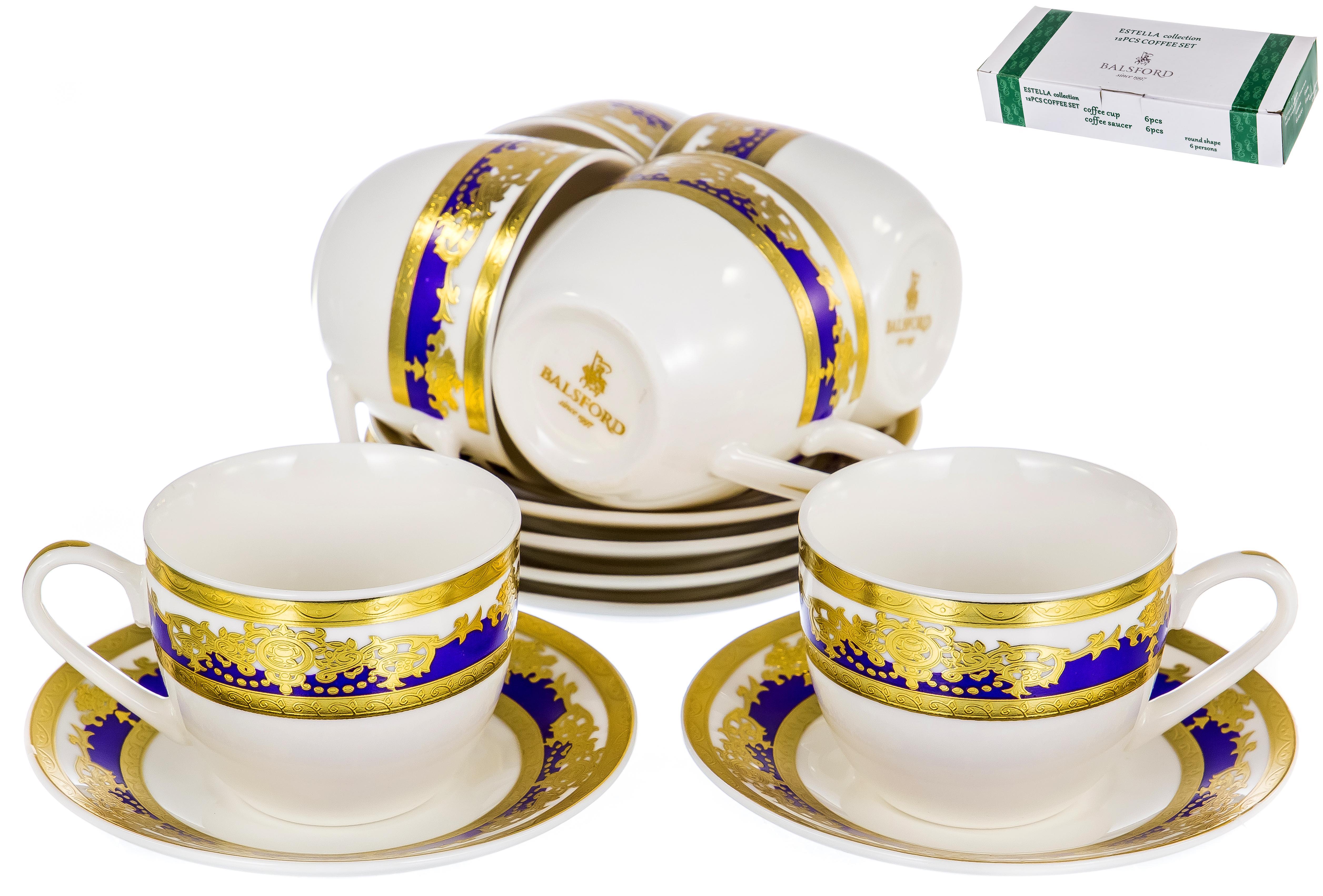 ЭСТЕЛЛА, набор чайный (12) 6 чашек 250мл +6 блюдец, NEW BONE CHINA, цвет дизайн с золотом 123-16046
