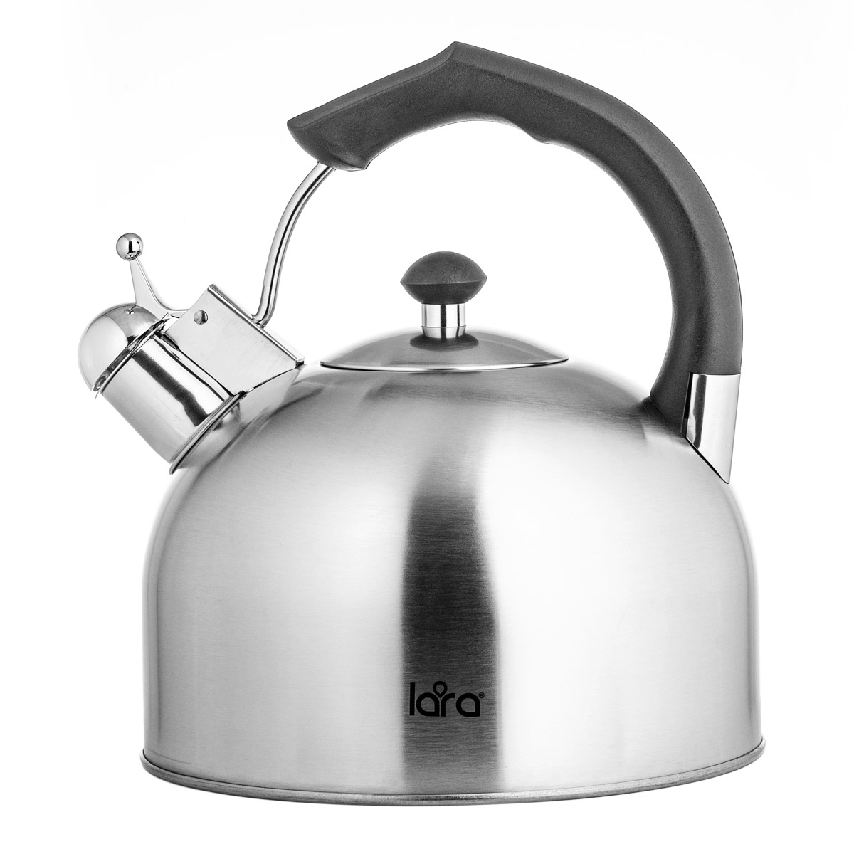 Чайник со свистком LARA LR00-06 сталь матовый (4л, индукционное дно 0.3мм, автоподъем ручки)