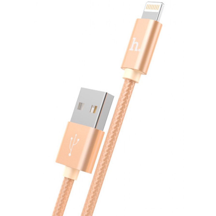 Кабель USB - 8pin HOCO X2 Knitted нейлон золото (2,4А, для iPhone5/6/7) 1м