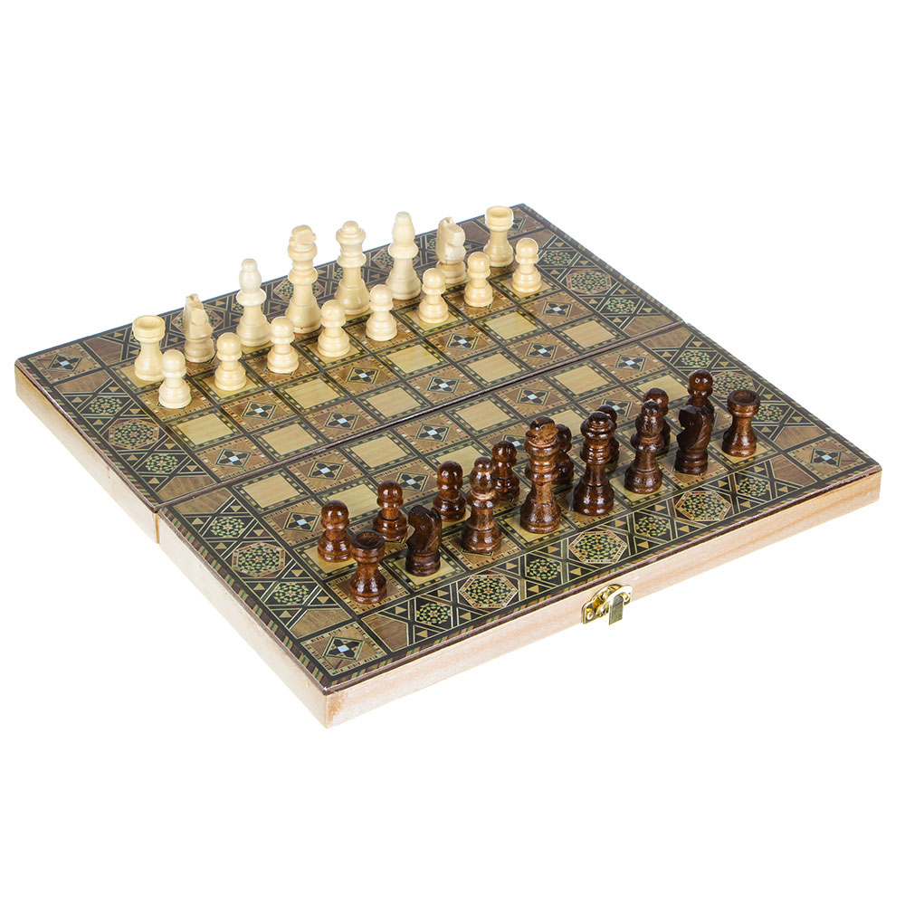 Набор игр 3 в 1 (шашки, шахматы, нарды) узорчатые, МДФ, дерево, 29х14,5х4см