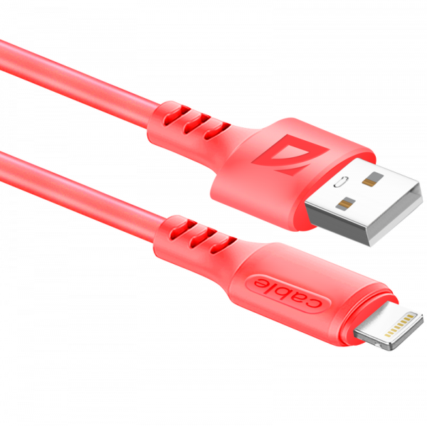 Кабель USB - Lightning  F207,red, 1м, 2,4А,силикон пакет Defender