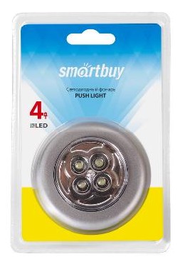 Фонарь Smartbuy Светодиодный PUSH LIGHT 1 шт х 4 LED Smartbuy 3AAA, серебристый