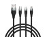 Кабель USB - 3в1 - iP/Micro USB/Type-C, 1.5м, 2.4А, тканевая оплётка, серый
